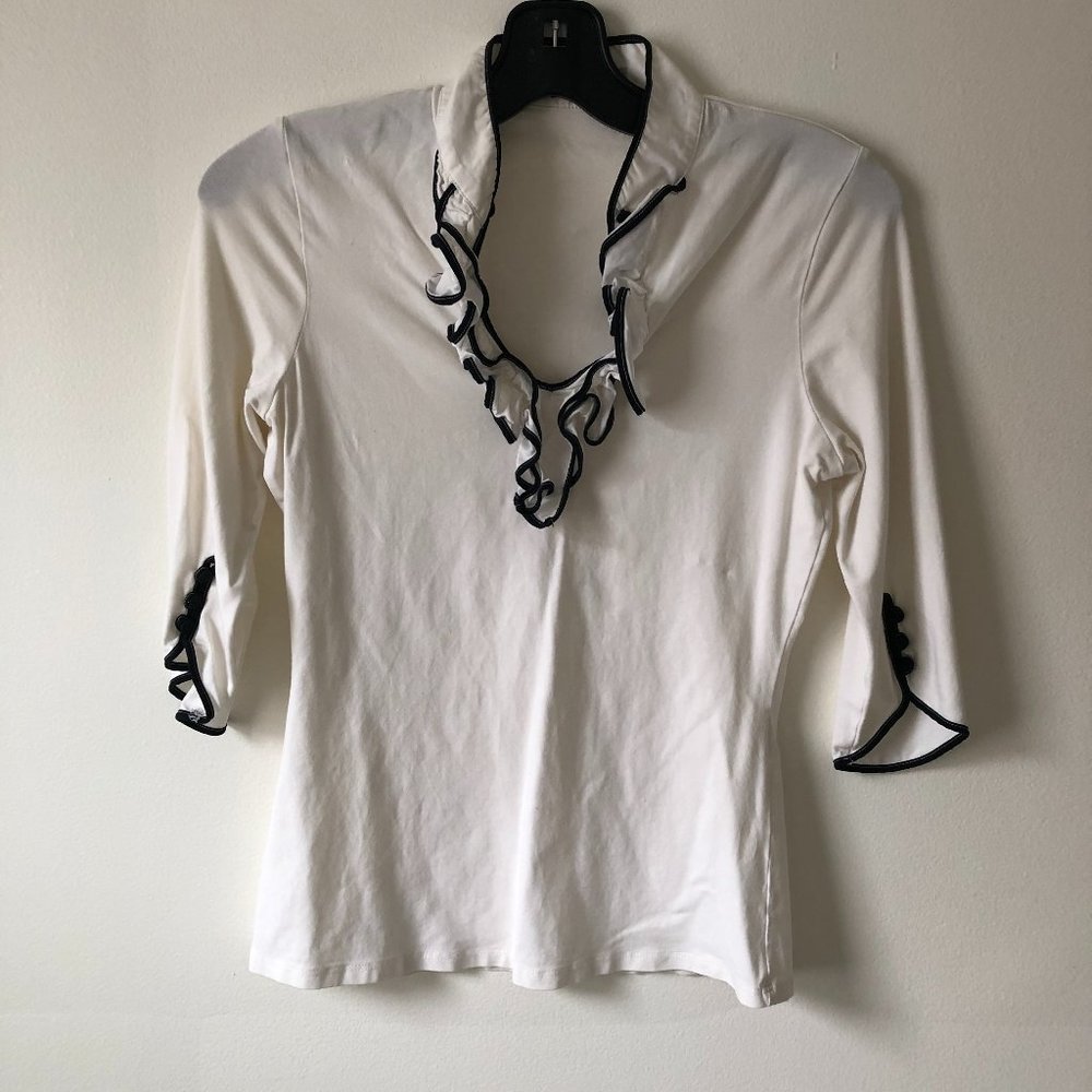 Anne Fontain White Cotton Shirt with Ruffled Collar